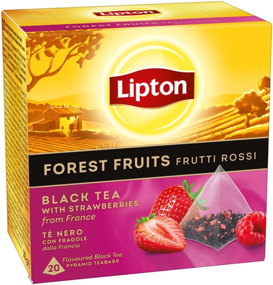 Lipton Forest Fruit Tea - 80 Theezakjes Piramid - Zwarte Thee Bosvruchten - 4 x 20 Zakjes - Voordeelverpakking