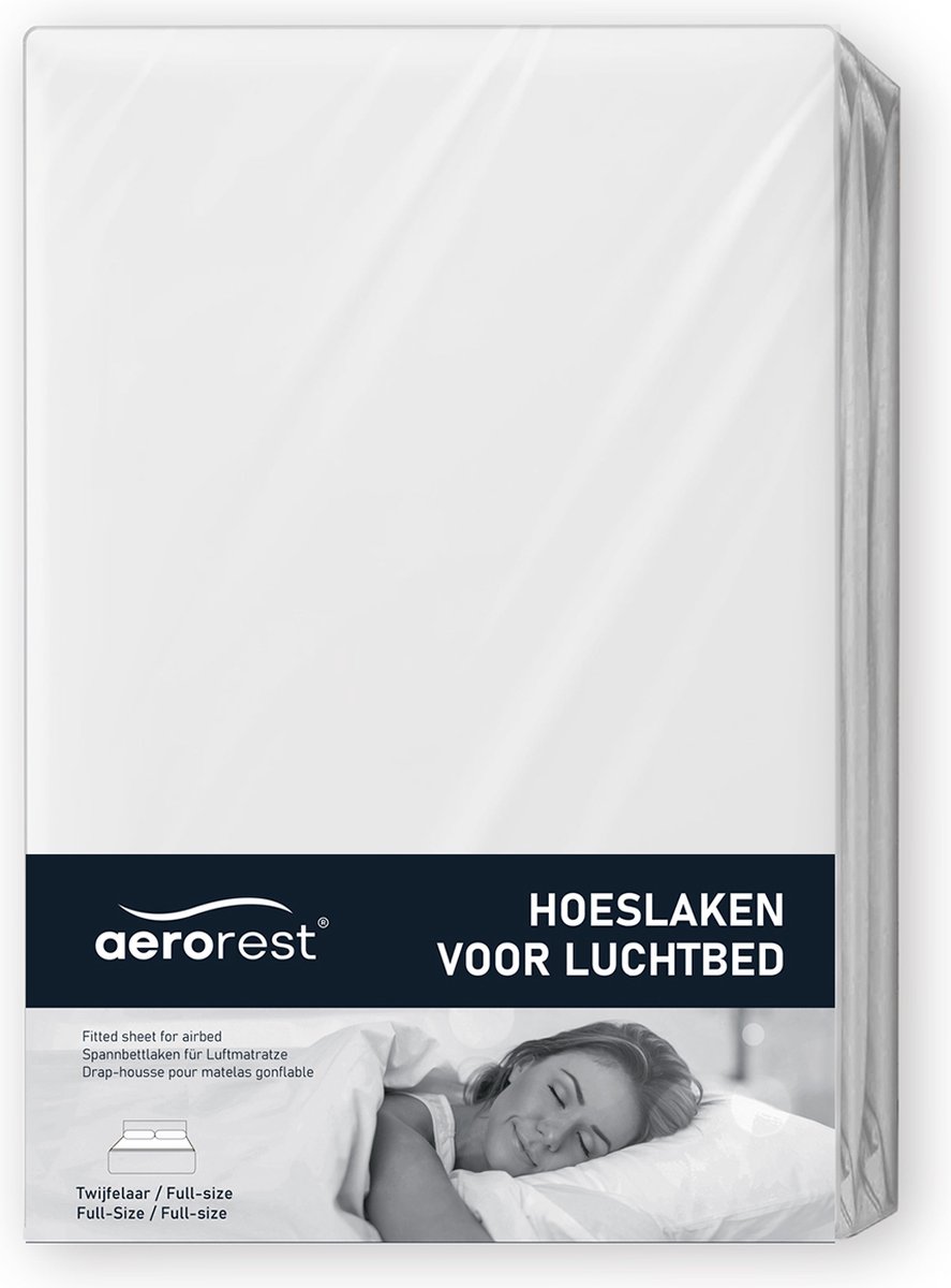 AeroRest hoeslaken luchtbed | Twijfelaar hoeslaken voor luchtbed | Jersey | 100% katoen | Wit | 137 x 203-210 cm