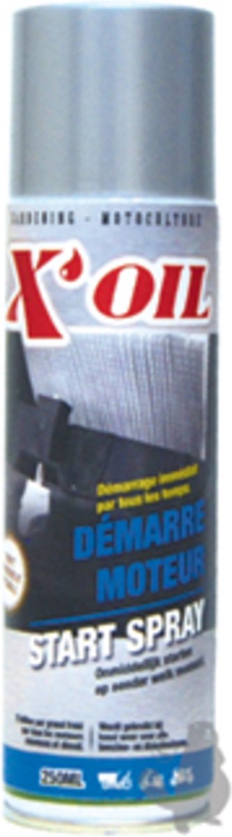 Startspray X'OIL voor koud starten van motoren. Inhoud 250ml.