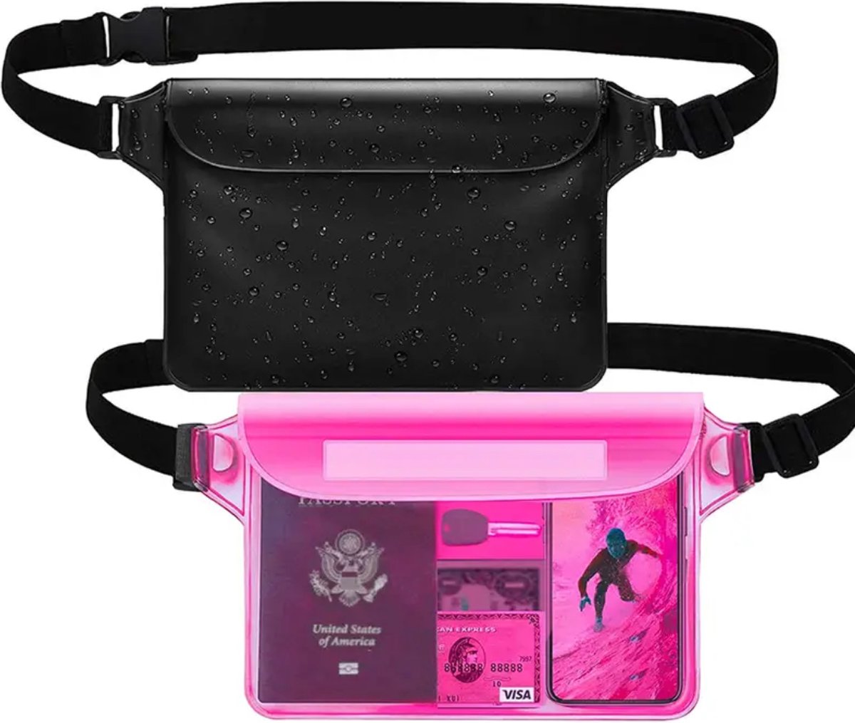 Bovista Waterdichte Telefoonhoesjes - Waterdicht Telefoonzakje - Waterproof Festival Opbergtasje - Documententasje - Waterbestendig - 2 Stuks Zwart & Roze