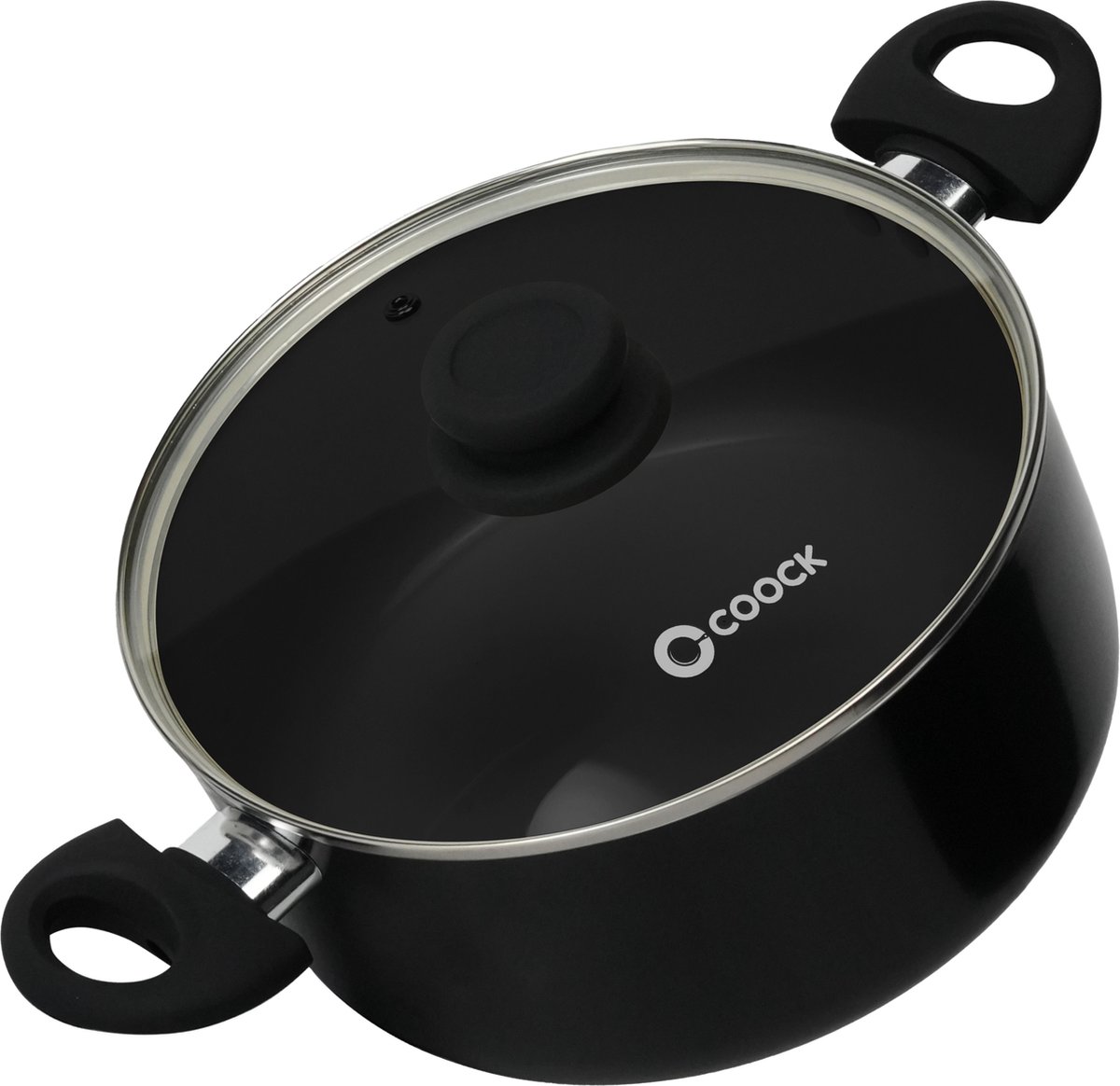 COOCK Kookpan met deksel - 5000ml - Inductie Pan - Speciale Anti-Aanbak Coating - Kookpot met Ergonomische Koudgrepen - Gerecycled Aluminium Kookpotten - Zwart - Inclusief E-book