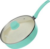 COOCK Hapjespan Inductie - 3100ml - Speciale Anti-Aanbak Coating - Ergonomische Koudgrepen - Gerecycled Aluminium - Turquoise - Inclusief E-book