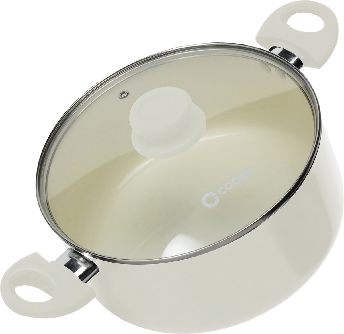 COOCK Kookpan met deksel - 5000ml - Inductie Pan - Speciale Anti-Aanbak Coating - Kookpot met Ergonomische Koudgrepen - Gerecycled Aluminium Kookpotten - Wit - Inclusief E-book