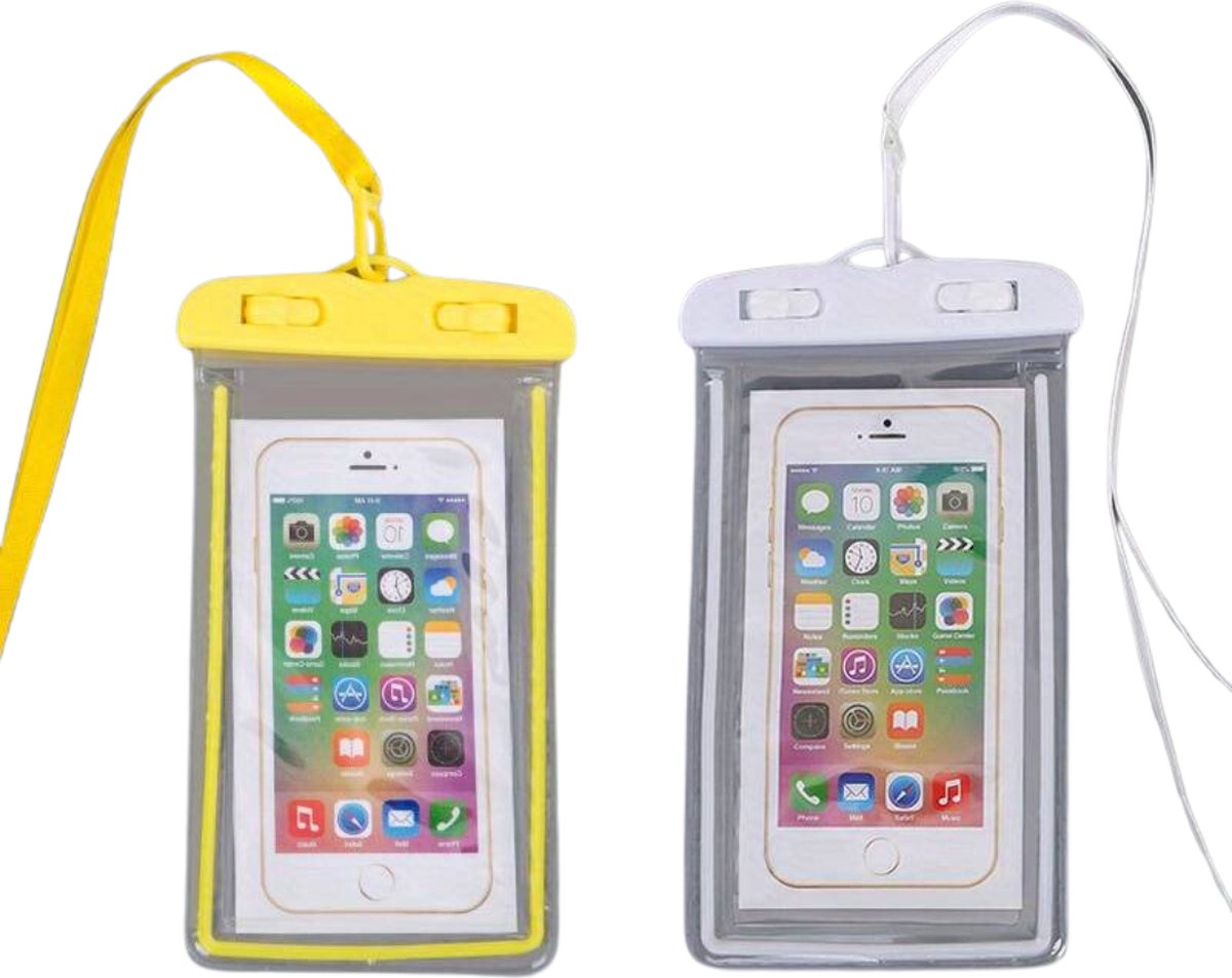 Bovista Waterdichte Telefoonhoesjes - Waterdicht Telefoonzakje - Waterproof Festival Opbergtasje - Documententasje - Waterbestendig - Wit & Geel