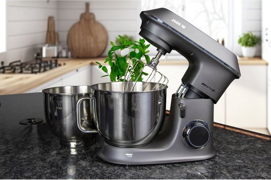 MPM Planetaire Keukenmachine met Accessoires - Keukenmixer met Twee Mengkommen van 7L - Keukenrobot - 2600W - Antraciet van Merkloos — afbeelding 3