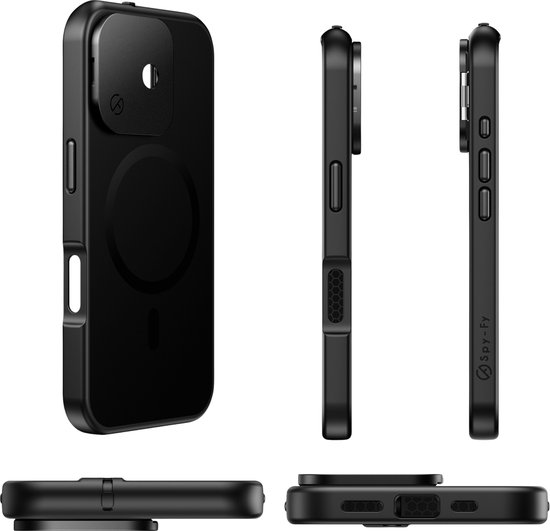 Spy-Fy - Coque iPhone 16 avec caches d'appareil photo à l'avant et à l'arrière | Protège votre vie privée et vos Caméras | Étui de confidentialité Zwart