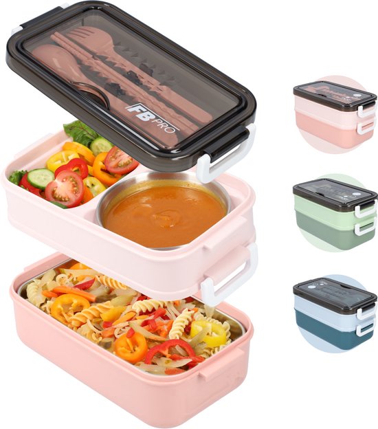 Foto: Lunchbox met soepkom roze luxe bentobox lunchbox volwassenen lunchbox voor kinderen lunchboxen lunchbox kinderen lunchbox met vakjes en bestek ook te gebruiken als broodtrommel luchtdicht en lekvrij bpa vrij 