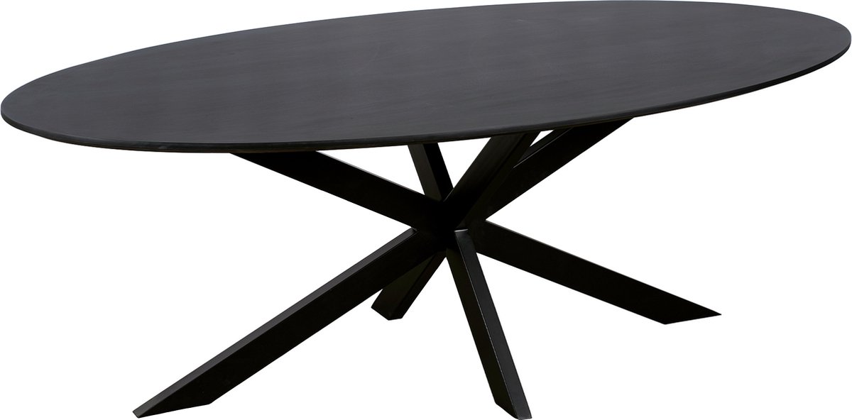 QUVIO Eettafel Sofia - Ovaal - 220x100 cm - Stalen kruispoot - FSC®-gecertificeerd mangohout - Zwart
