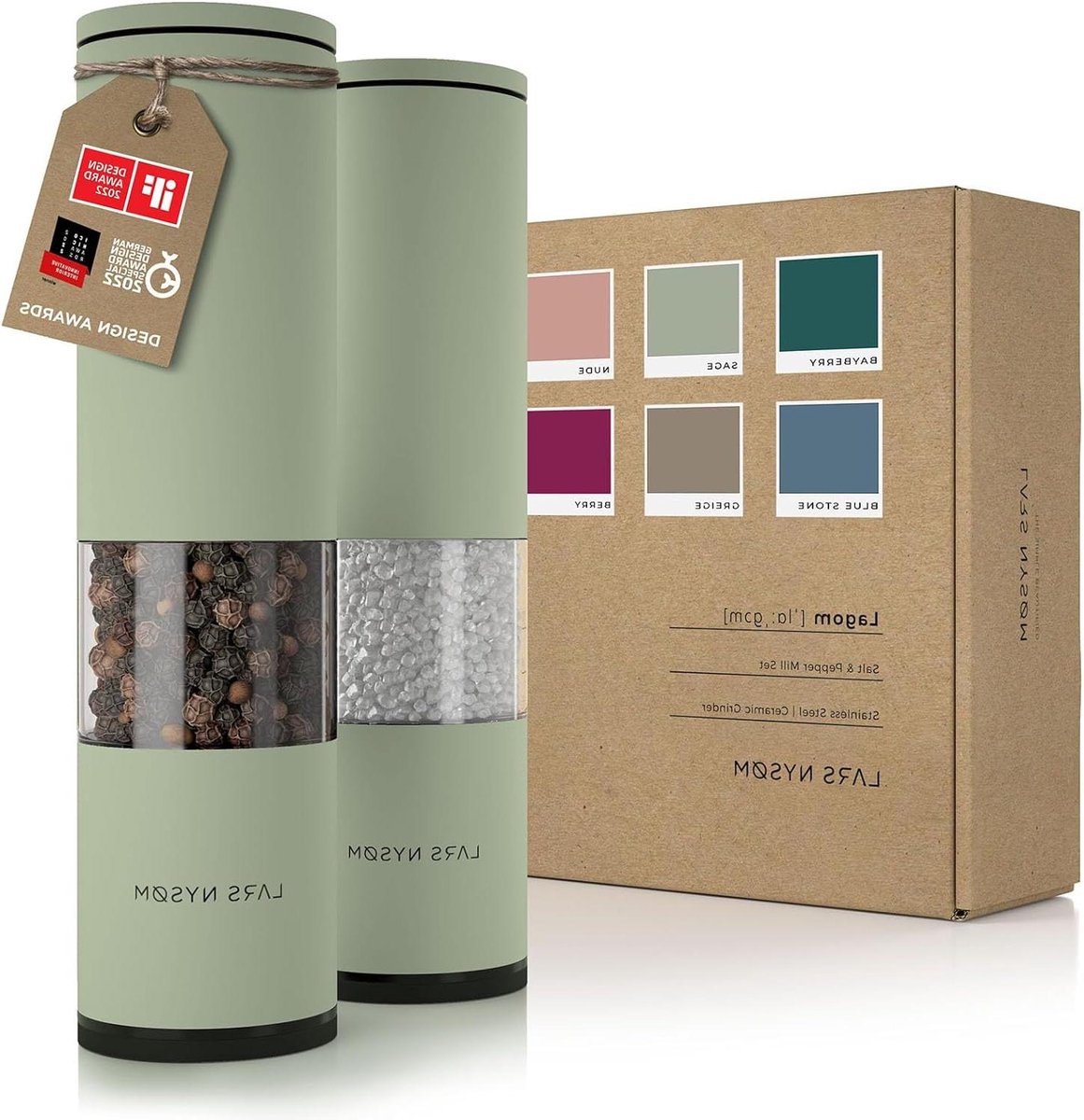 Peper en Zoutmolen Set van 2 Handmatige Keramische Molen Grof naar Fijn Designer Kruidenmolen Set (Sage)
