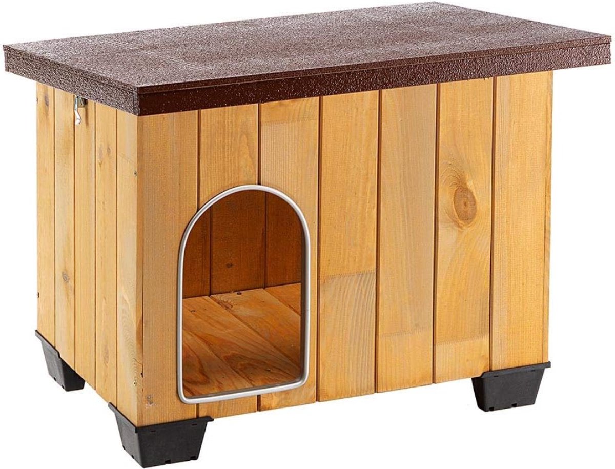 Bol.com Buiten hondenkennel van FSC hout met isolerende pootjes en aluminium deur - S, bruin aanbieding