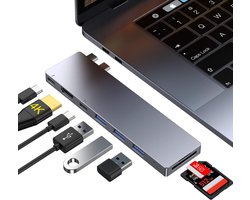 Ofima 8-IN-1 USB C Hub – MacBook Pro Adapter – Thunderbolt 3 Adapter – HDMI 4K – 3 USB C 3.0, 2 Type C, SD/TF-kaartlezer – Voor MacBook Pro, MacBook Air
