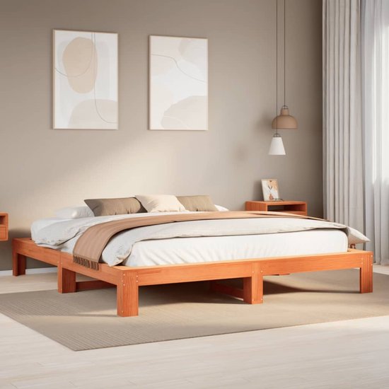 vidaXL - Cadre de lit - sans - matelas - solide - bois de pin - marron lavé - 180x200 - cm