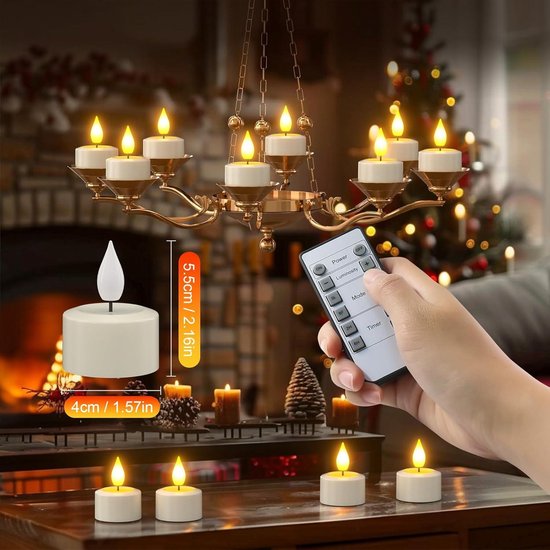 Echosari 12 Oplaadbare Theelichtjes – Met Timer En Afstandsbediening, Flikkerend Led, USB-laadstation 2 miniatura