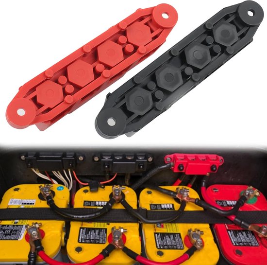 EFUTURETIME 2 x verzamelrails, 12 V-48 V DC verdelerblok, 300 A stroomrail koper, met 4 x M10 boutklemmen, massaverdeler, positieve en negatieve busbar van vlamvertragende nylon materialen