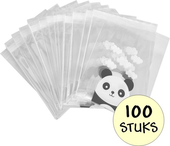 Fako Bijoux® - 100x sacs de fête - sacs-cadeaux en plastique cellophane - sacs à bonbons - Panda - 10x10cm