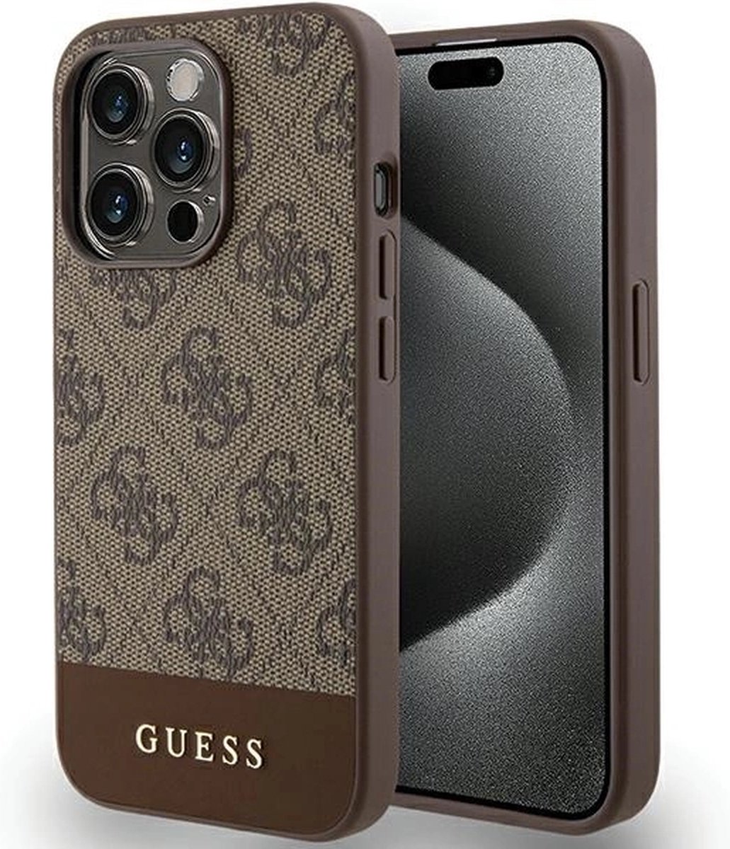 Guess - 4G - Stripe Collection hoesje voor iPhone - 15 - Pro - bruin