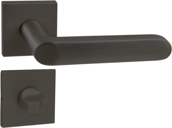 Domino® Deurkrukgarnituur DENVER-QR slim – Zwart – WC met Vierkant Rozette – Deurbeslag van aluminium – Deurklink voor badkamer, badkamerdeuren, kelderdeur en binnendeur