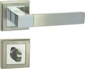 Ensemble de tabourets Domino, ensemble de toilettes et de salle de bains | avec rosaces carrées | pour portes de salle de bains | Ensemble de toilette | ferrures de porte en aluminium | chrome/nickel | VRAI QR M6/M9
