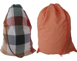 Bluvardi katoenen waszakken set van 2 stuks - XXL -oranje- ruit multi