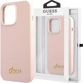 Guess - GUHMP13LLSLMGLP - iPhone - 13 - Pro / 13 - 6.1 - rose clair/rose clair - coque rigide - Silicone - Script - Or - Logo - Magsafe