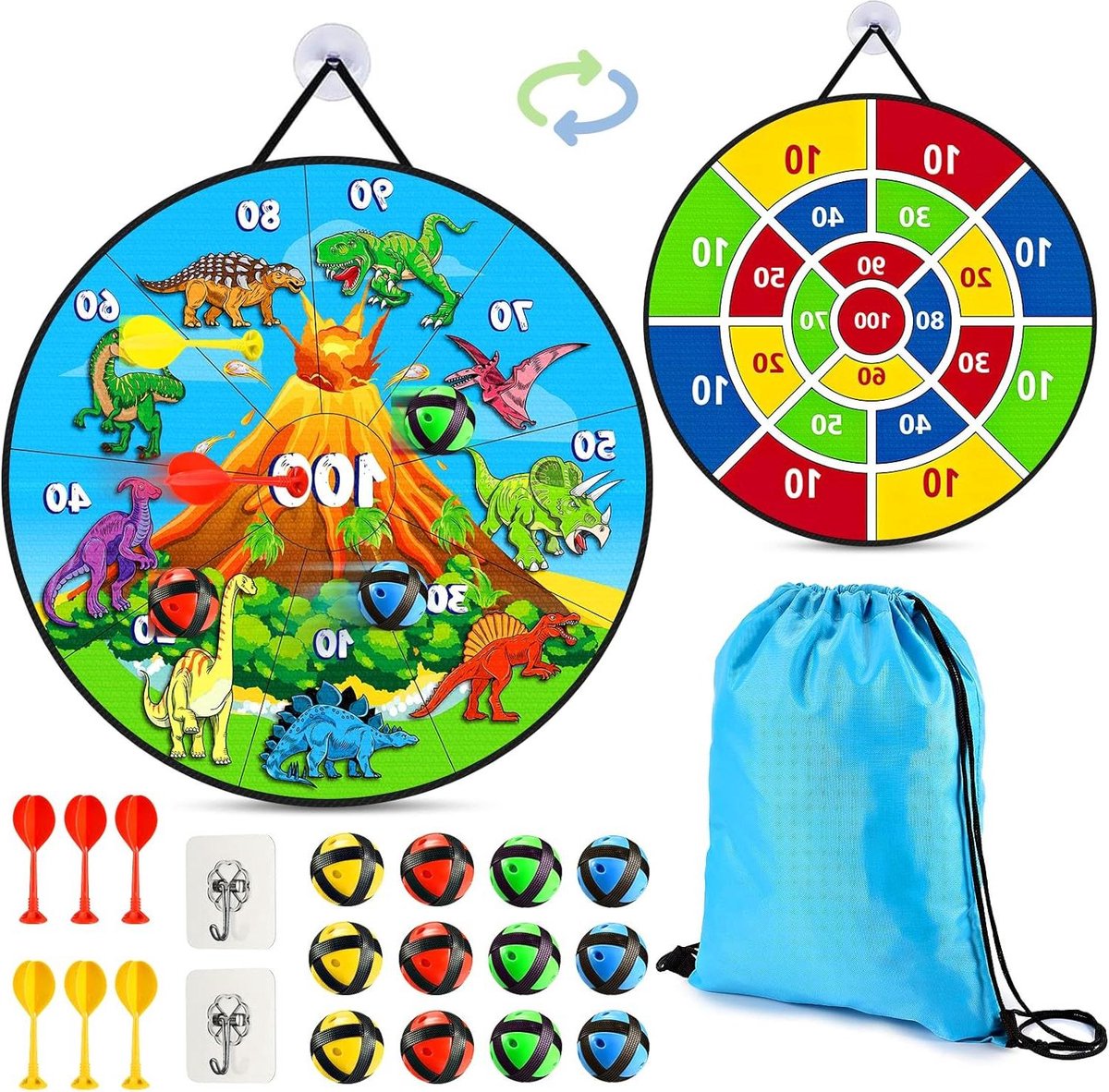 Dartbord Dubbelzijdig Opvouwbaar Klittenband 71 cm - Ballen Pijlen Haken Waterdichte Opbergtas Speelgoed Cadeau Kinderen Volwassenen