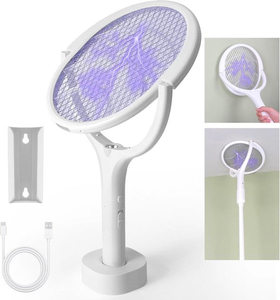 MOOKLIN ROAM Electric Fly Swatter with Rotating Head, 3500 V Battery, Rechargeable Electric Mosquito Swatter, UV Light, Mosquito Trap, Insect Catcher with Telescopic Extension Rod for Indoor
