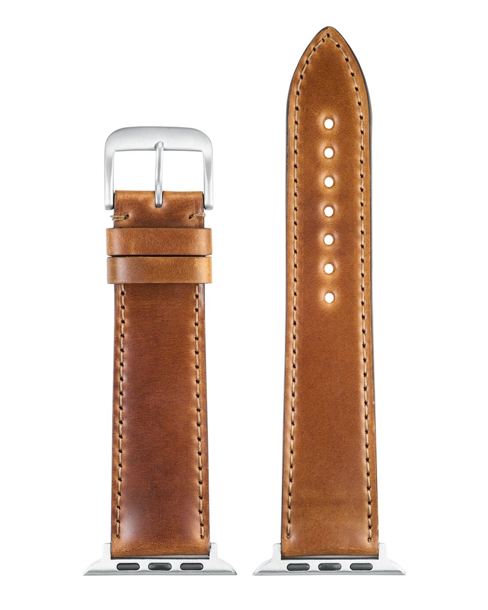 EULIT leer horlogeband geschikt voor Apple Watch 38-40-41 maat - Serie 1-2-3-4-5-6-7-8-9-10 + SE - shell cordovan smart - 20 mm - bruin camel - metalen mat gesp - incl. adapter