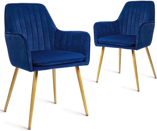 Set van 4 Eetkamerstoelen LUXANO met Armleuningen / Gestoffeerde Stoelen / Fluwelen Stoelen en Metalen Poten / Poederroze met
