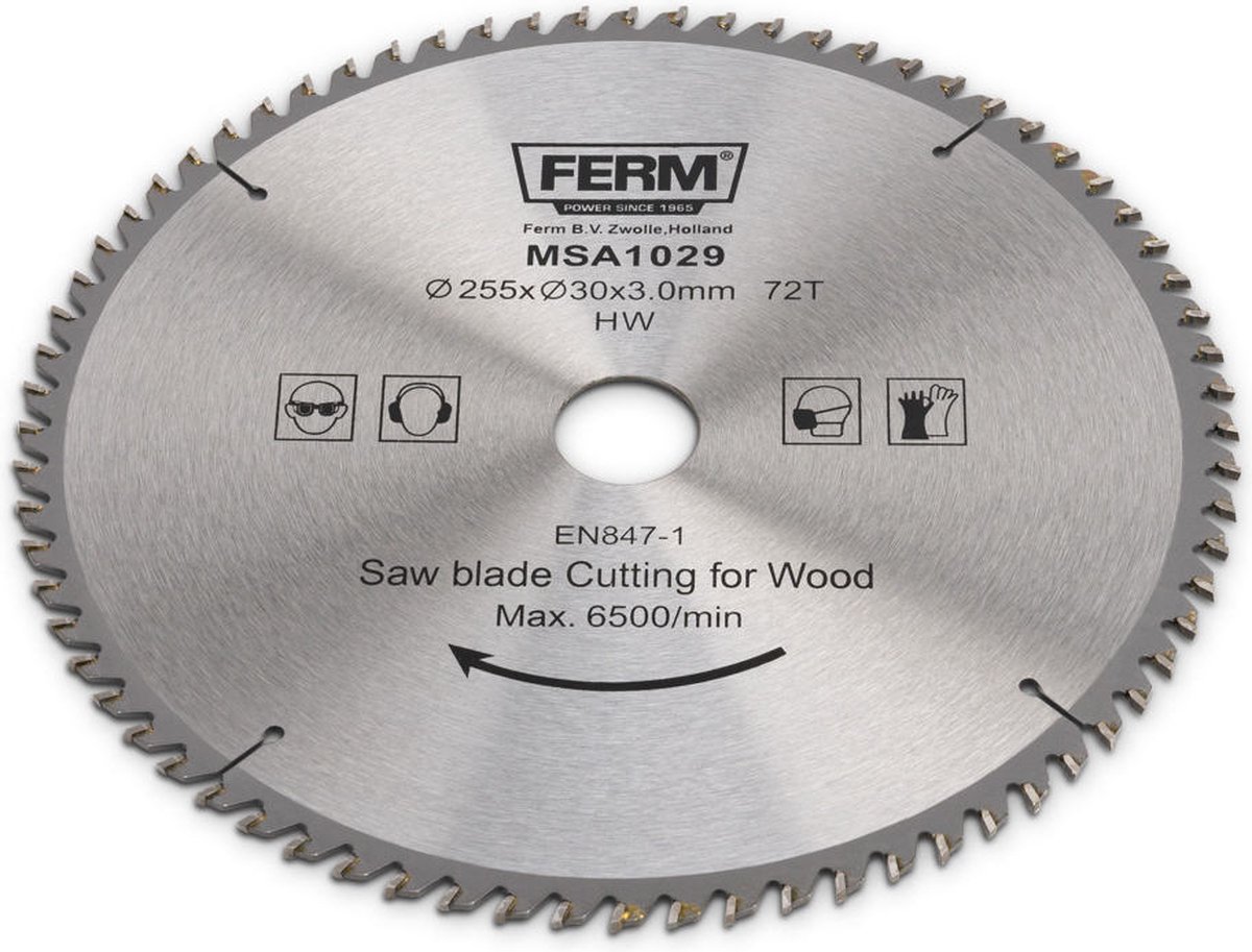 FERM - MSA1029 - Zaagblad - 255x30/16mm - T72 - TCT tanden - Diameter: - 255mm - Asgat: - 30mm - 16mm - Universeel - Voor zagen van - Hout - Zeer geschikt voor - MSM1038 - MSM1040 - Radiaal afkortzaag – foto 8