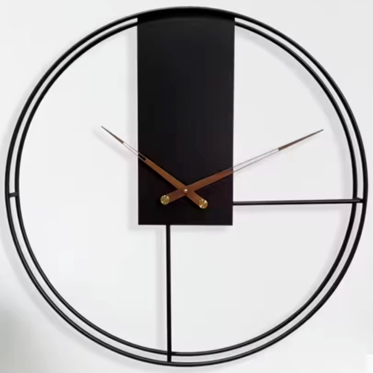HSXL - 60cm Grote Stille Wandklok Landelijk en Industrieel uit Zwart Metaal met Houten Wijzers - Groot - 60 cm - Metalen Industriële Klok - Modern Minimalistisch Design