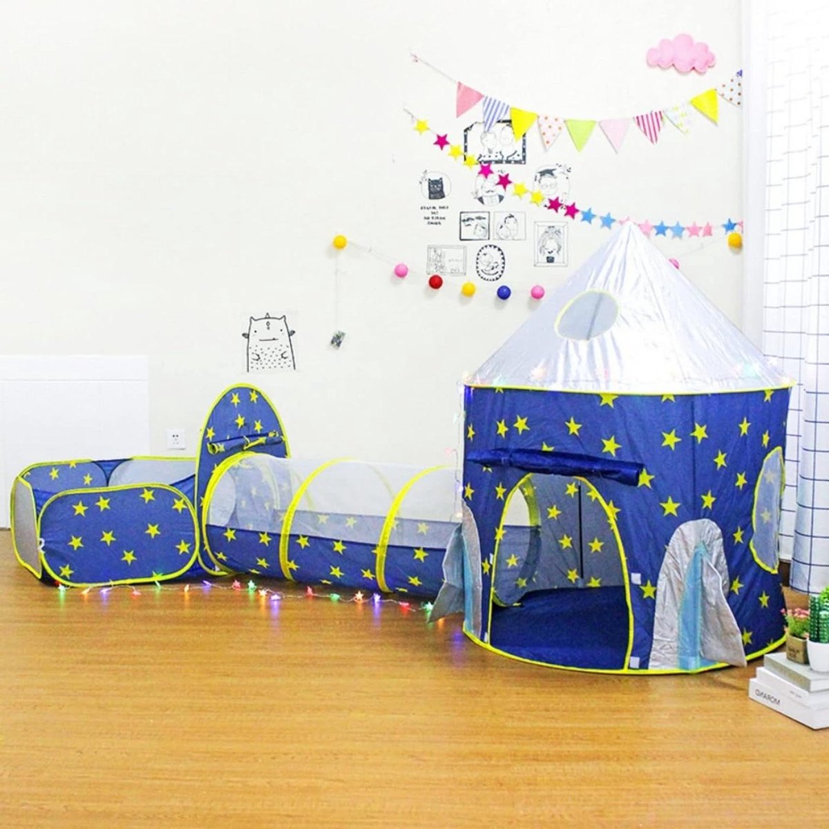 Kruiptunnel 3-in-1 Blue Rocket tunneltent kindertent ballenzwembad kruipkanaal