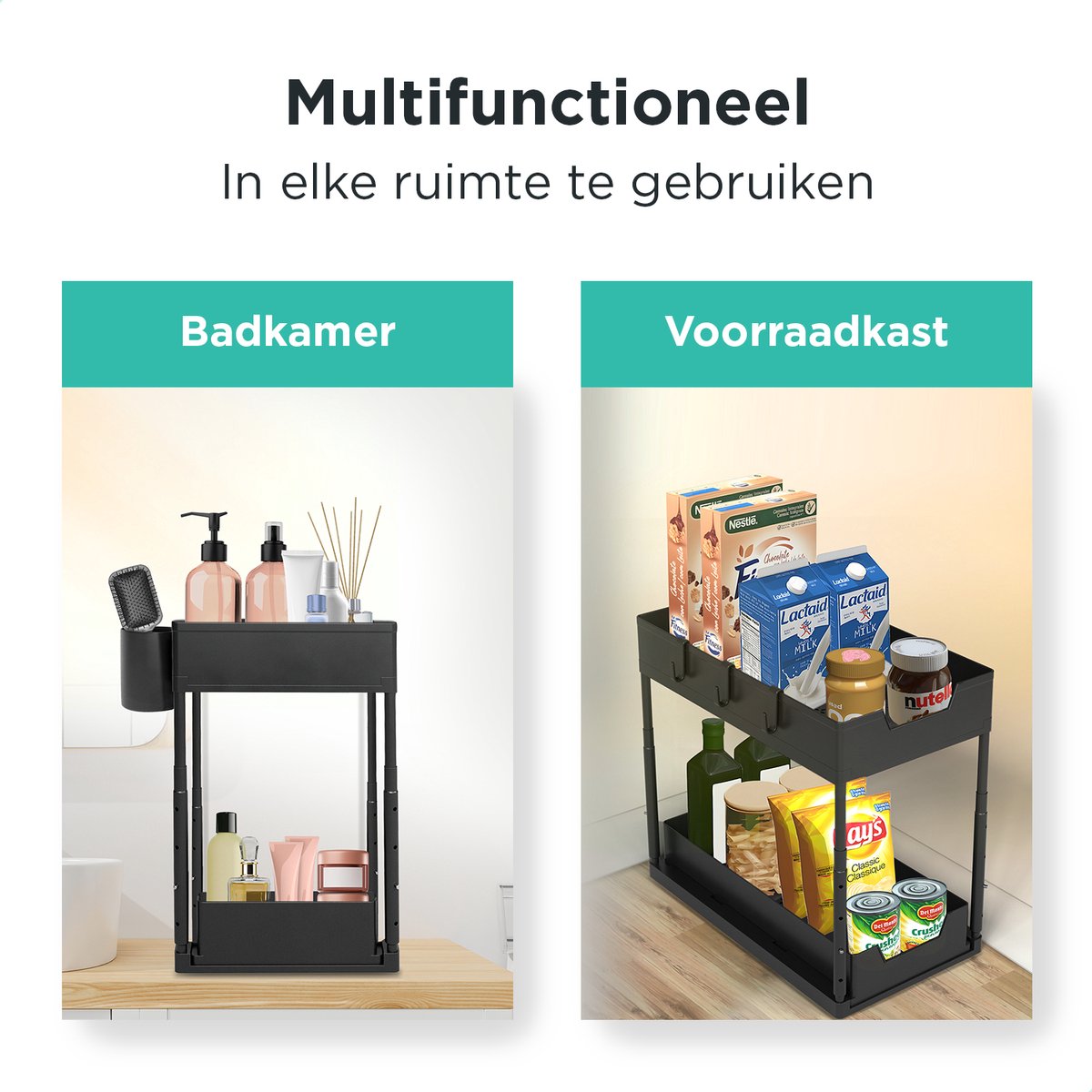 Syver Gootsteenkast Organizer - Keukenkast Organizer - In hoogte verstelbaar - Gootsteenkast - Inclusief microvezeldoekjes — cadeau in Cadeau-ideeën - foto 5