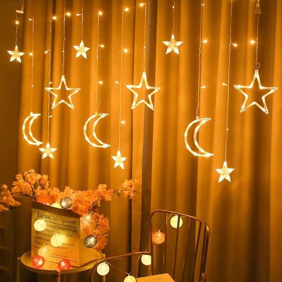 Foto: Kerst string light 11 5 ft led fairy lights batterij operated 36 leds decoratieve lichten star moon gordijn string lights voor windows slaapkamer bruiloft indoor outdoor kerstboom decoraties