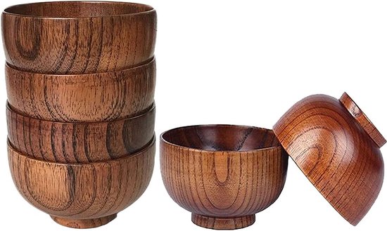 Foto: Set van 6 houten kommen servies soepkommen ontbijtkommen acaciahout rijstkom saladekom tapaskom decoratieve kommen keukenbestek set 10 5 x 6 7 cm 