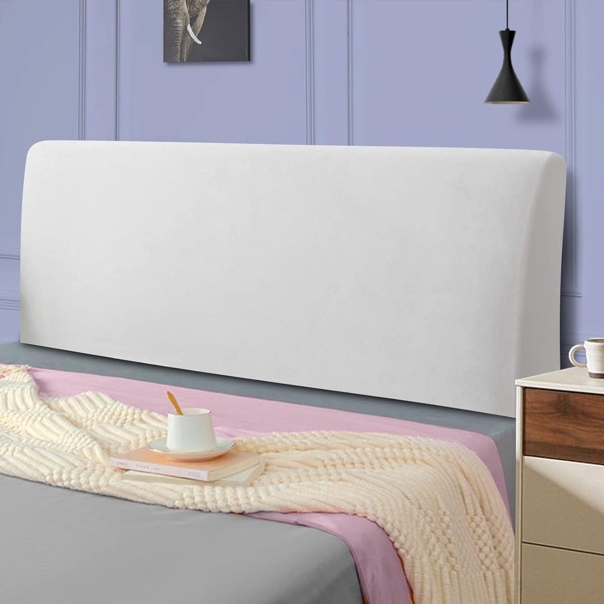 TAOCOCO Hoofdbord voor bed, hoofdeinde voor tweepersoonsbed, gestoffeerd, elastische overtrek, stofdicht, wasbaar, wit, 180-200 cm