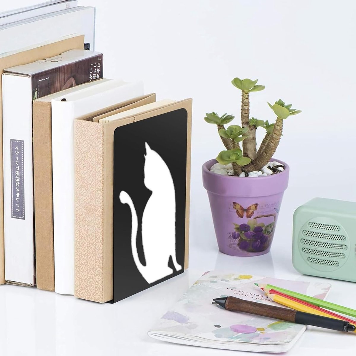 ORFOFE 2stuks Cat Shaped Boekensteun Stijlvolle Metalen Boekenklem Voor Thuis Kantoor Duurzaam Handgemaakt Organiseer Boeken Bestanden Efficiënt