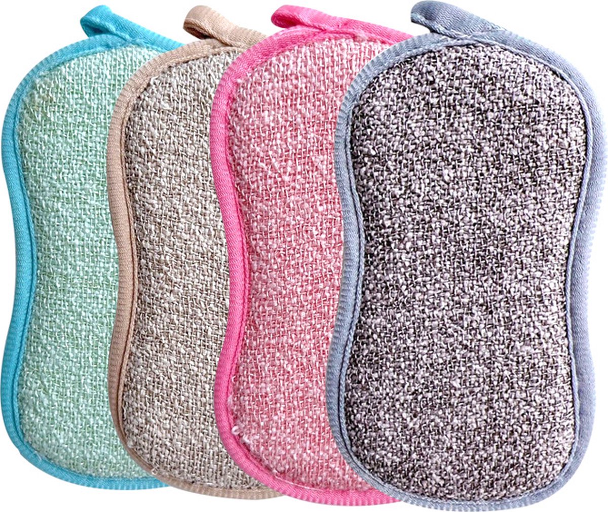 Ecologische Schuurspons 4 stuks Anti-bacterieel Schuursponsjes Schoonmaak Herbruikbare schuurspons Wasbare schuurspons Ecologisch en milieu bewust Microfiber afwasborstel Afwasspons