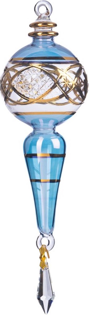 Goodwill Kerstbal Druppel Mond geblazen Glas-Blauw Hoog 21 cm