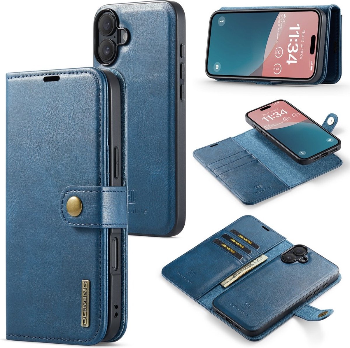 DG.MING Hoesje - Geschikt voor iPhone 16 Hoesje - DG.MING 2-in-1 Book Case & Back Cover - Blauw