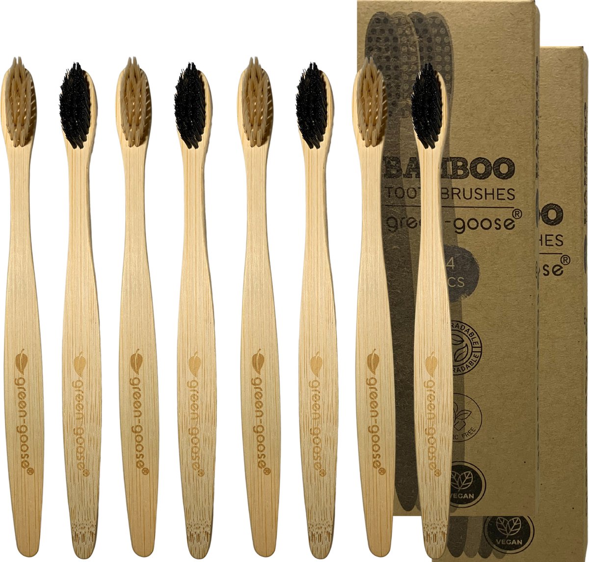 Goedkoopste 8 Duurzame Bamboe Tandenborstels - Familie Pakket - Uniek borstel design - 100 Eco-vriendelijk - Vier Verschillende Kleuren