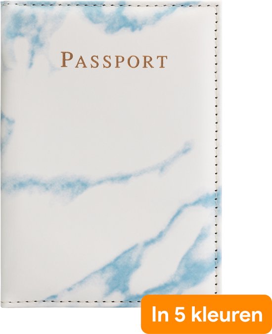Paspoort Hoes - Paspoort Cover Marmer Blauw – Kunstleer – Inclusief pashouder – Spatwaterdicht - Thousandtravelmiles