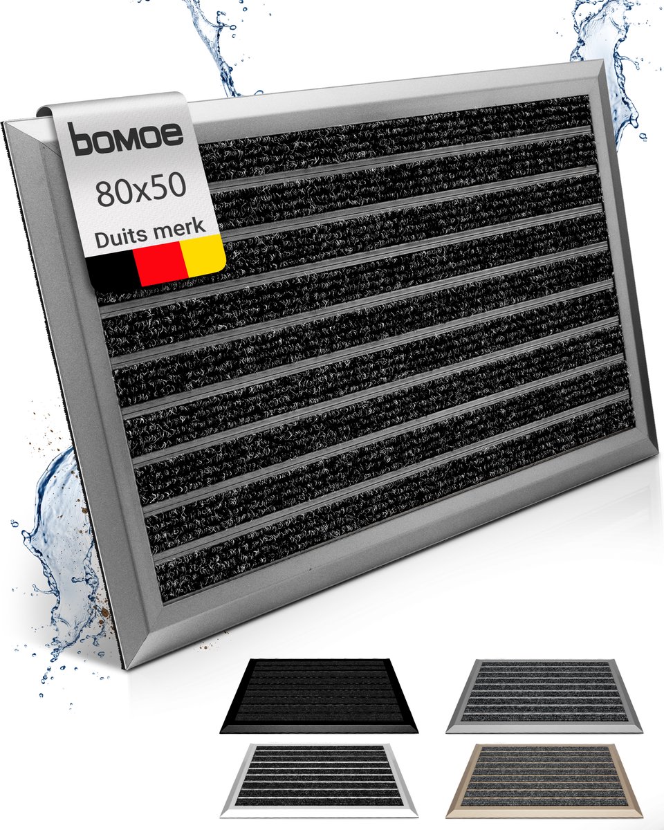 bomoe AluGant DL – Aluminium Deurmat 50x80 cm Blauw Grijs Metallic – Vloermat Antislip Buiten & Binnen – Roestvrij Weerbestendig