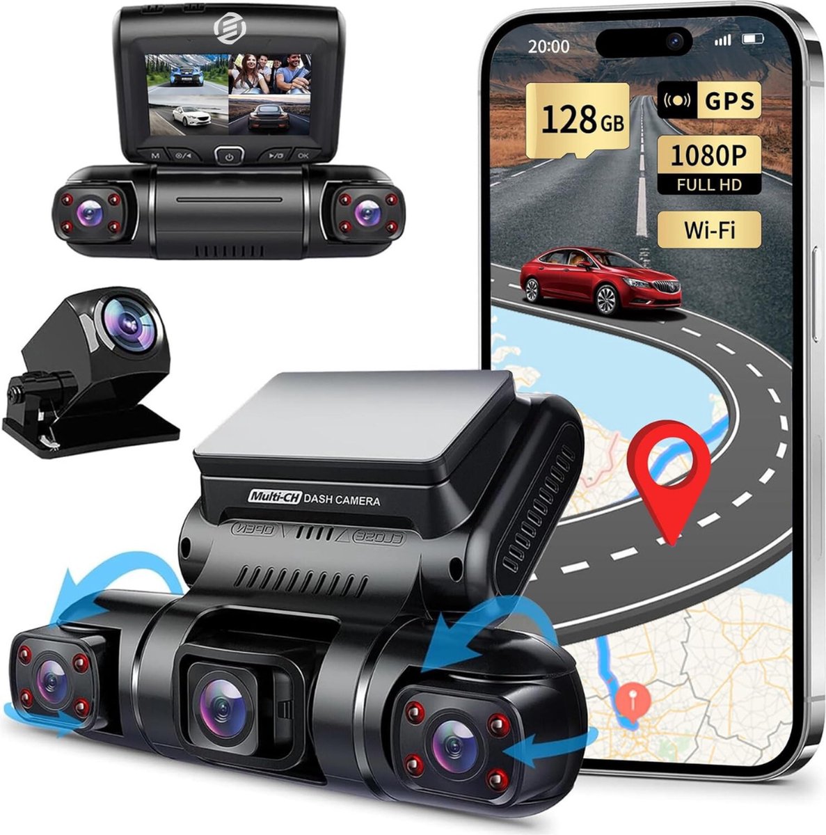 Equivera Dual Dashcam - Dashcam Voor En Achter - Auto Camera Dashcam - Dashcam Auto - Dual Dashcam Voor Auto