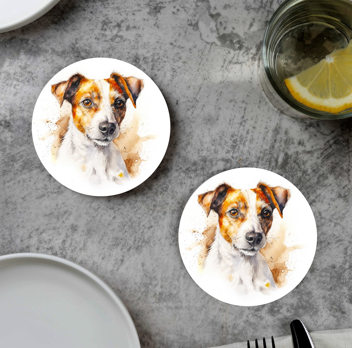 GR onderzetters voor glazen - Waterpaint Dog Jack Russell - Vinyl - 6st
