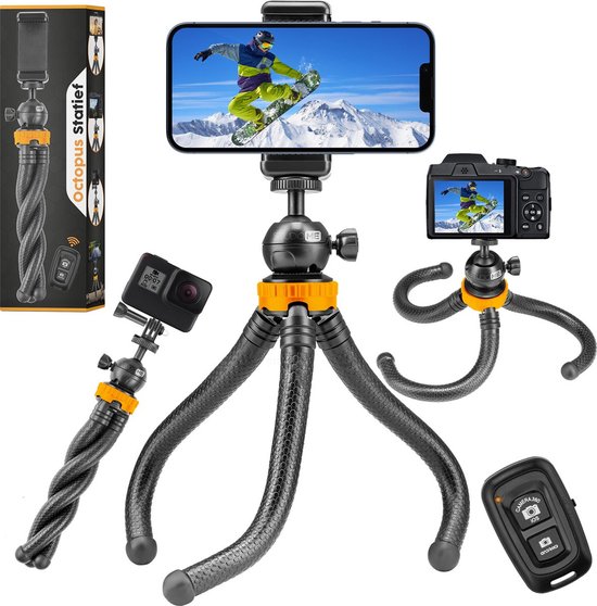 Studio ME Telefoon Statief - 25 cm - Tripod Smartphone - Flexibel - Camera Statief - Zwart - Gorillapod - Telefoonhouder - Incl. Bluetooth Afstandsbediening - Tripod Iphone - Statief Telefoon