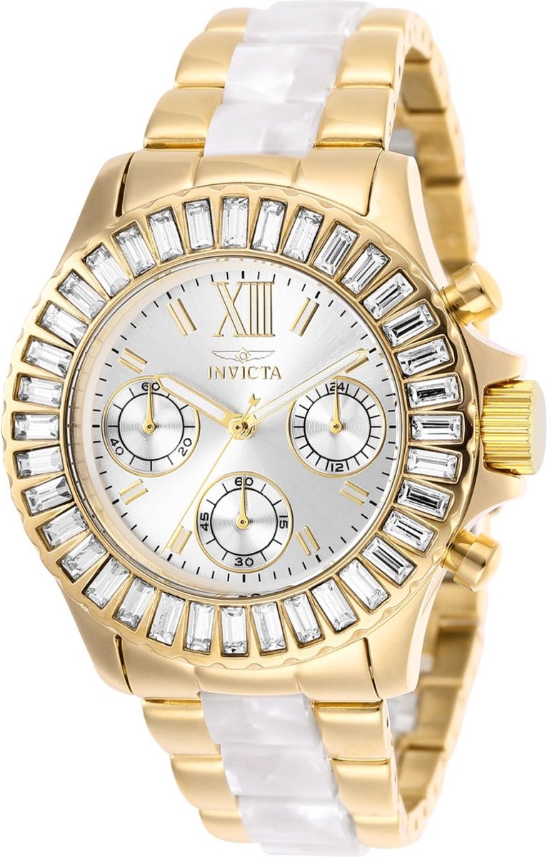 Invicta Angel 17491 Dames Horloge - Waterdicht - Analoog - Quartz Uurwerk - Roestvrij Staal met zilveren Wijzerplaat - 38mm
