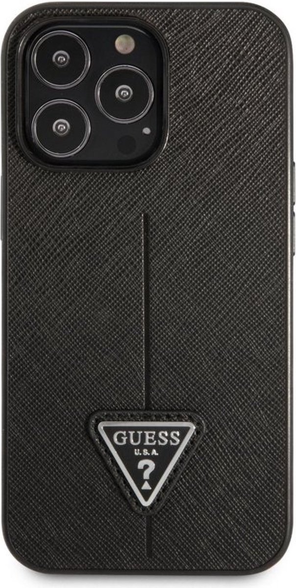 Guess Saffiano Triangle Back Case - Geschikt voor Apple iPhone 13 Pro (6.1") - Zwart