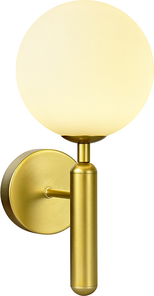 Olucia - TIEMEN - Badkamer Wandlamp - Messing / Wit - Geschikt voor Badkamer - Vorm: Rond