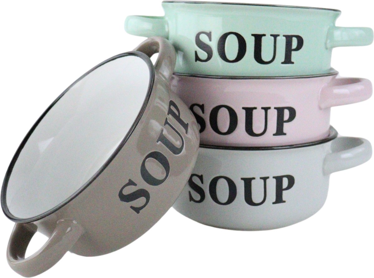 OTIX Soepkommen - met Oor -Set van 4 - Schaaltjes - 500ml - Diverse Kleuren - SOUP