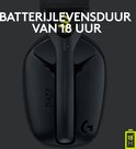 Détail du casque G435 noir, avec accents vert lime et 18h d'autonomie.